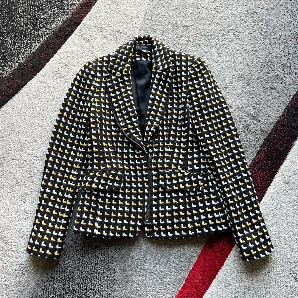 Etcetera Black Wool Tweed Zip Up Blazer Coat